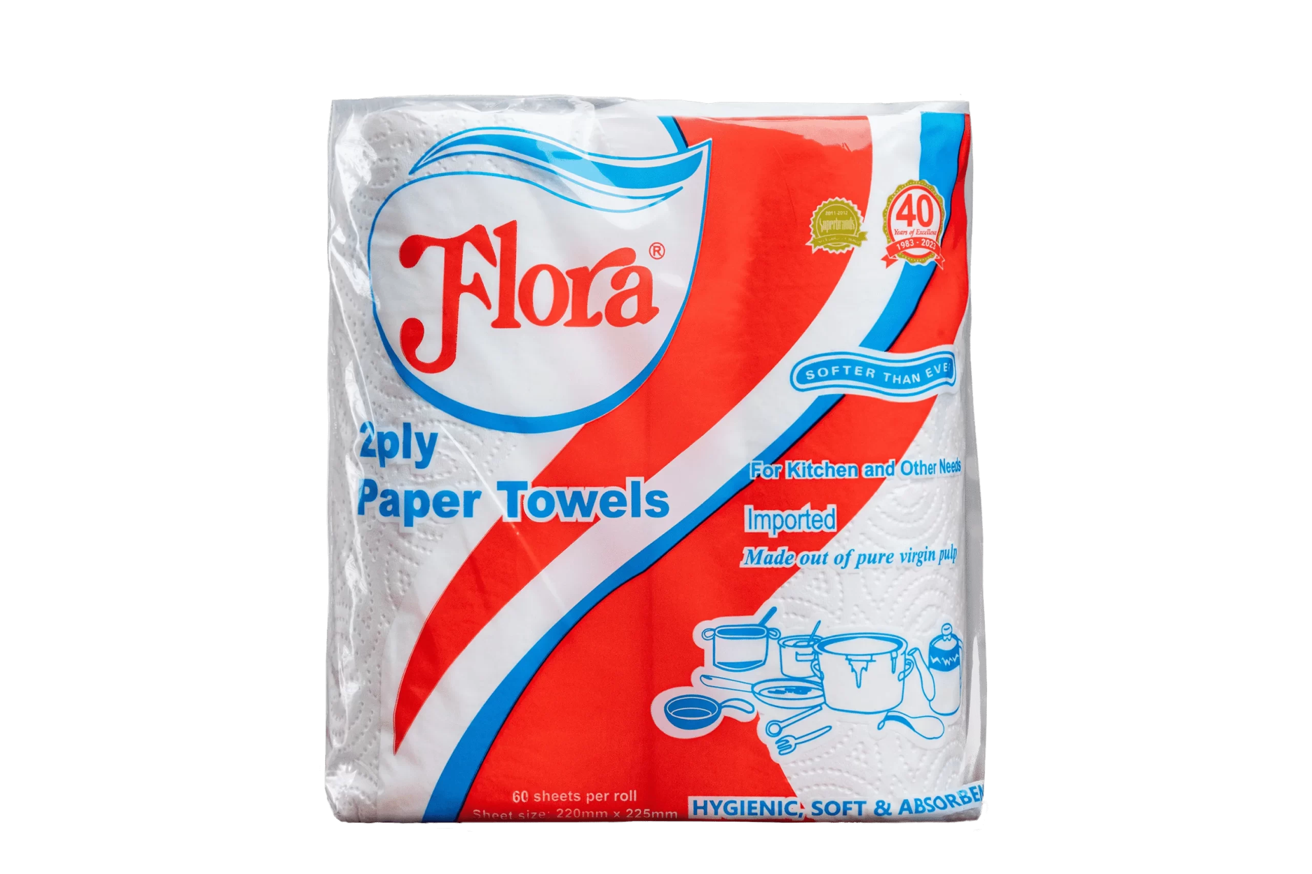 Flora Kitchen Towel Twin Pack Roll 2ply 60 sheets